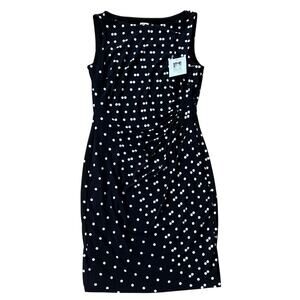 NWT Ann Klein Sleeveless Ruched Side Lined Black & White Polka Dot Dress 8